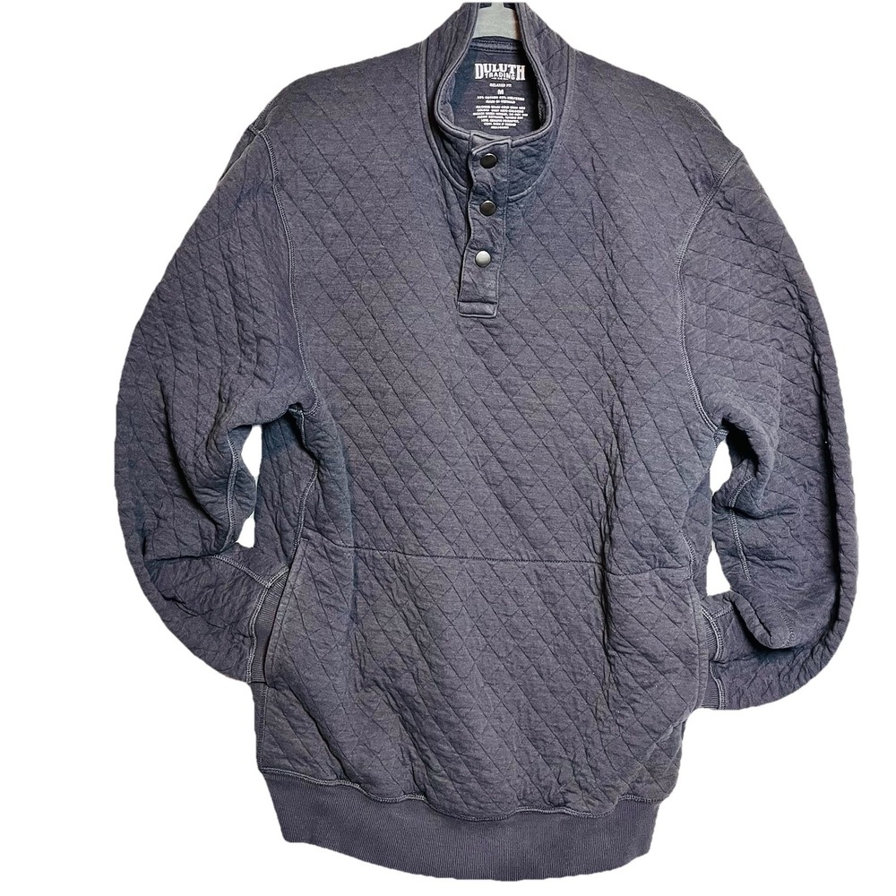 Duluth Trading Quilted Mens Md. Blue‎ Crew Neck Button Jacket Work Outdoor Soft